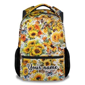 coopasia personalized sunflower backpack for girls, 16 inch aesthetic backpack for school, yellow, adjustable straps, durable, lightweight, large capacity bookbag for kids