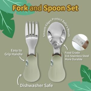 YBW Toddler Spoon and Fork Utensil Set with Case, Easy Grip Cute Sloth Animal Handle, On-The-Go Pack for Baby Toddler Self-Feeding for Home Travel Use, Sloth
