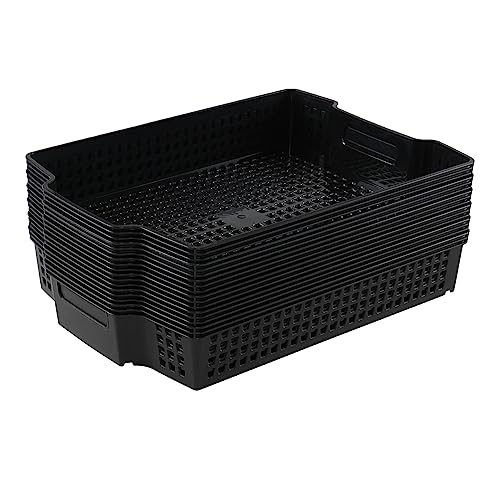 Gloreen 6 Pack A4 Paper Stacking Storage Basket Tray, Black, Shallow Baskets for Storage