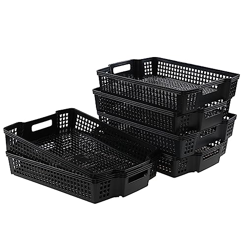 Gloreen 6 Pack A4 Paper Stacking Storage Basket Tray, Black, Shallow Baskets for Storage