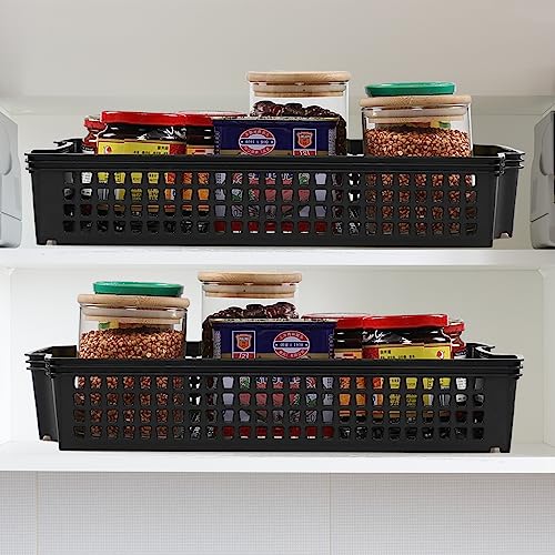 Gloreen 6 Pack A4 Paper Stacking Storage Basket Tray, Black, Shallow Baskets for Storage