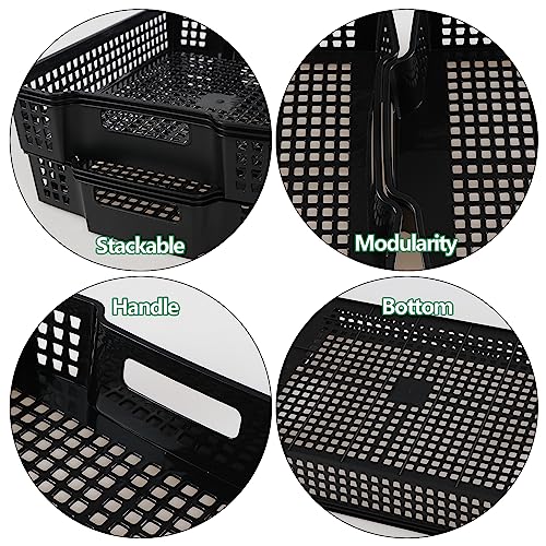 Gloreen 6 Pack A4 Paper Stacking Storage Basket Tray, Black, Shallow Baskets for Storage