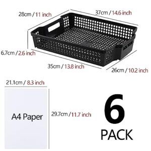 Gloreen 6 Pack A4 Paper Stacking Storage Basket Tray, Black, Shallow Baskets for Storage