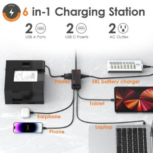 EBL 65W Wall Charger with USB C Charger, 6-in-1 Port GAN Fast Charger (2 Hours Charging) Power Strip for Smartphone, Tablet, Home More