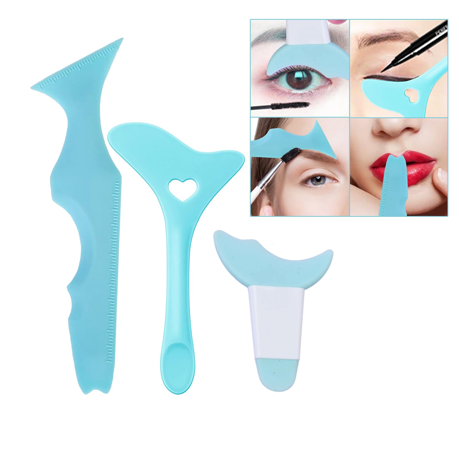 FMOYSIEN 3PCS Eyeliner Stencils Mascara Shield Silicone Eyeliner Applicator Tool Multifunctional Makeup Tool Eyeshadow Lipstick Mascara Eyeliner Guide Wing Eyeliner Tool for Beginners(Blue)