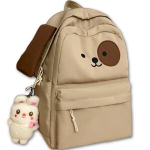 iwhgrmp kawaii backpack with cute accessories plush cartoon pendant cute aesthetic travel backpack high-capacity daily bag (khaki_3628)