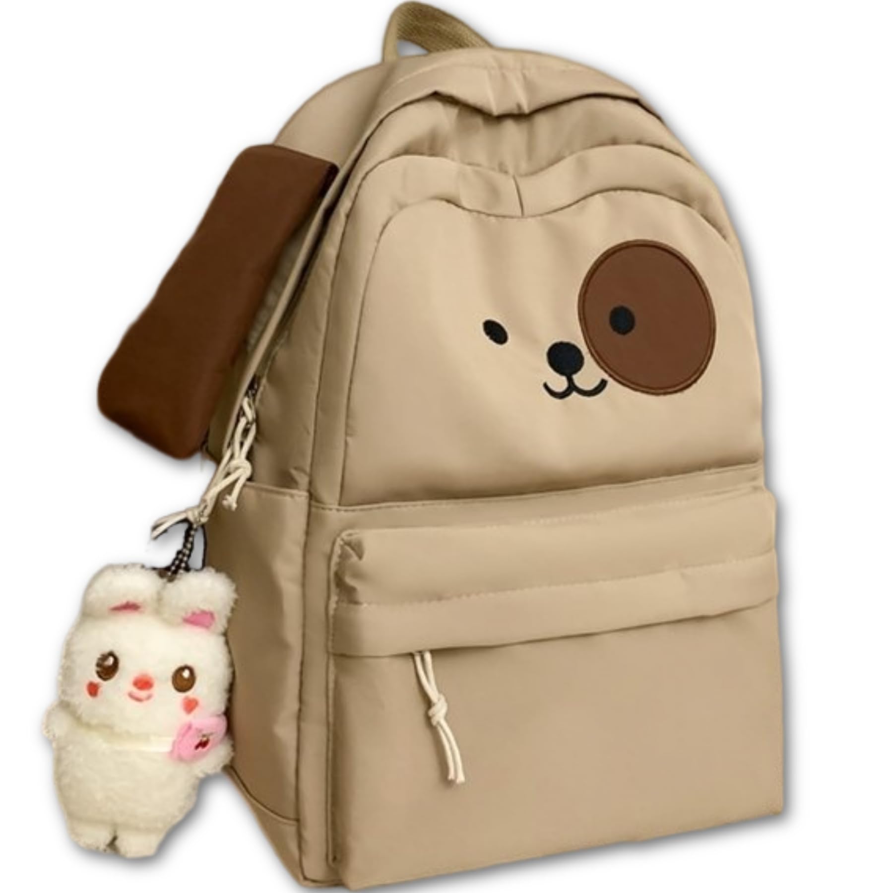 iwhgrmp Kawaii Backpack with Cute Accessories Plush Cartoon Pendant Cute Aesthetic Travel Backpack High-Capacity Daily Bag (Khaki_3628)