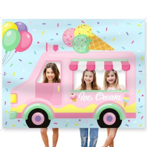 vansolinne 5.5x4.2ft ice cream truck photo backdrop banner ice cream stand shop decorations banner fabric selfie frame for boys girls birthday summer party supplies