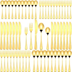 dandat 500 pcs stainless steel flatware set service for 100 guest, cutlery utensil set, include fork knife spoon for guest dinner home kitchen wedding holiday halloween christmas party (gold)