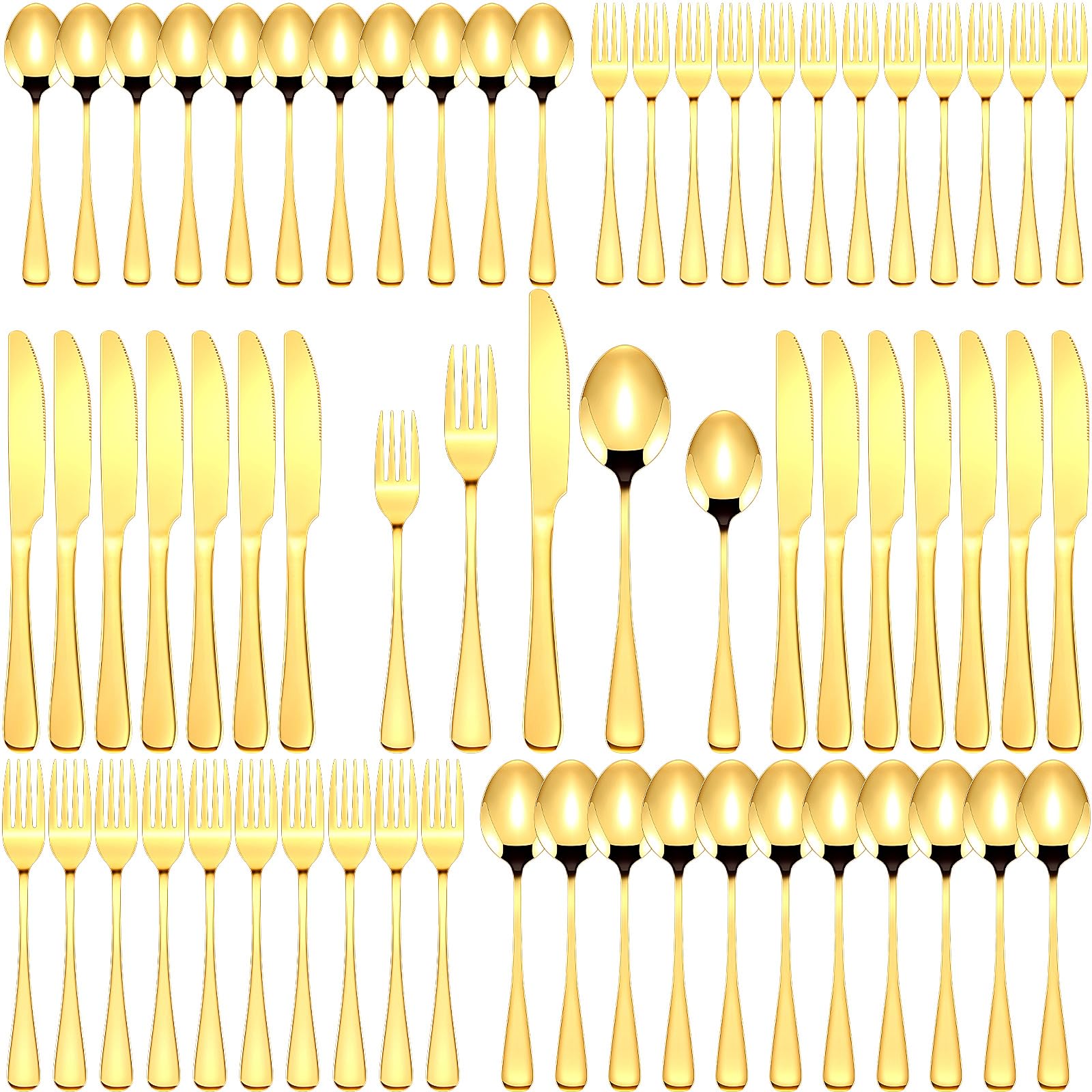 Dandat 500 Pcs Stainless Steel Flatware Set Service for 100 Guest, Cutlery Utensil Set, Include Fork Knife Spoon for Guest Dinner Home Kitchen Wedding Holiday Halloween Christmas Party (Gold)