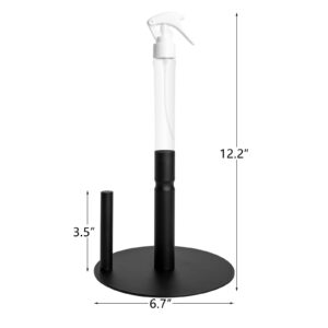 Paper Towel Holder with Spray Bottle Focalmotors Black Stainless Steel Napkin Roll Dispenser Stand, One-Handed Operation Countertop Paper Towels Holder with Non Slip Weighted Base