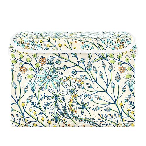 Ollabaky Floral Herbs Berry Foldable Storage Bin with Lid Storage Box Large Cube Organizer Containers Baskets with Handles for Closet Organization, Shelves, Toys, Clothes