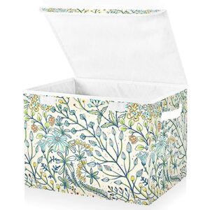 Ollabaky Floral Herbs Berry Foldable Storage Bin with Lid Storage Box Large Cube Organizer Containers Baskets with Handles for Closet Organization, Shelves, Toys, Clothes