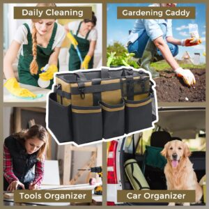 SCAVATA Large Wearable Cleaning Caddy Bag, Cleaning Supplies Organizer with Handles & Shoulder Straps for Housekeepers, Under Sink & Car Cleaning Tool Organizers Bags with Multiple Compartments (Tan)