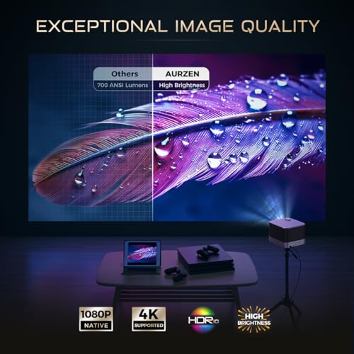 All-ln-One Projector 4K Supported, AURZEN BOOM 3 Smart Projector with WiFi and Bluetooth, 3D Stereo Sound & 36W Speakers, AI Auto Focus & Keystone, Netflix Official 500 ANSI Home Outdoor proyector