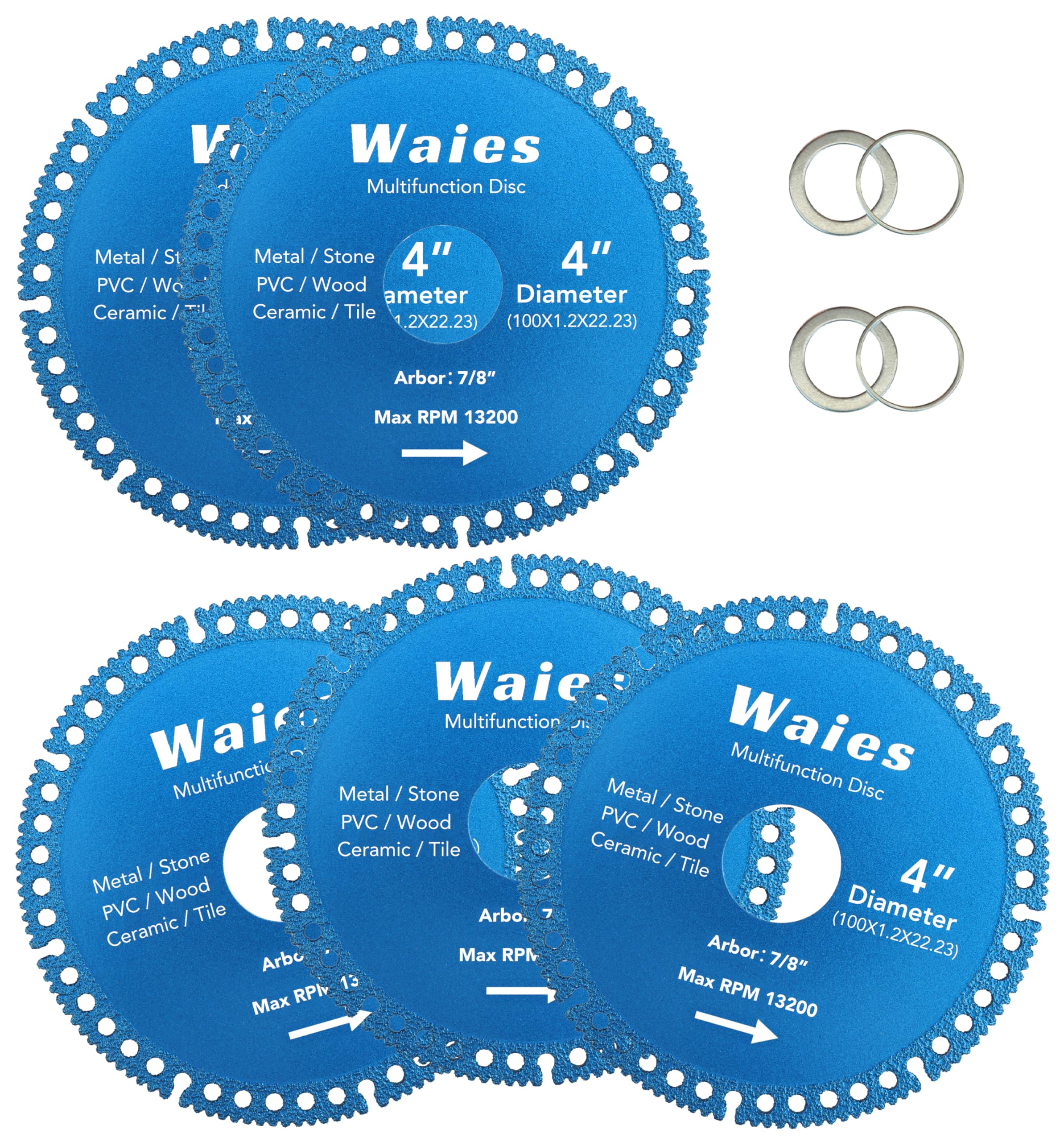 Waies 4 Inch Indestructible disc for Angle Grinders, All Purpose Metal Cut Off Wheels Multifunction Disc for Steel, Rebar, Sheet Metal, Angle Iron, Stainless Steel (5 Pcs)