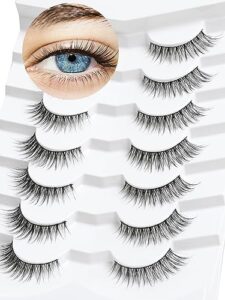 natural cat eyelashes mink lashes wispy thinner band 14mm false eyelashes natural look 3d volume lashes c curl fake eyelashes 7 pair siligli