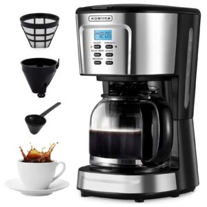 12 cup coffee maker,programmable coffee maker with glass carafe,900w quick brew drip coffee pot,auto keep warm,anti-drip,brew strength control, stainless steel coffe machine for home and office