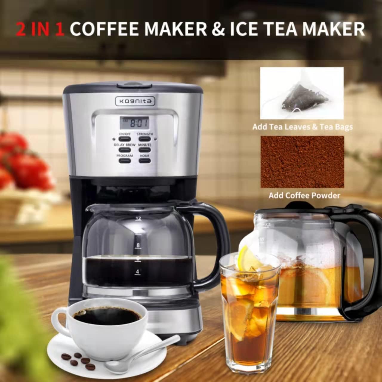 12 Cup Coffee Maker,Programmable Coffee Maker with Glass Carafe,900W Quick Brew Drip Coffee Pot,Auto Keep Warm,Anti-Drip,Brew Strength Control, Stainless Steel Coffe Machine for Home and Office