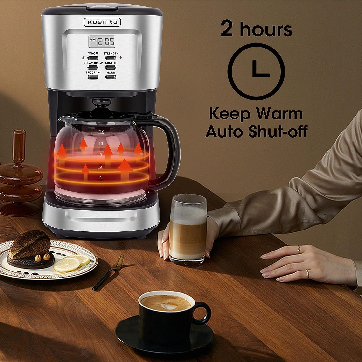 12 Cup Coffee Maker,Programmable Coffee Maker with Glass Carafe,900W Quick Brew Drip Coffee Pot,Auto Keep Warm,Anti-Drip,Brew Strength Control, Stainless Steel Coffe Machine for Home and Office