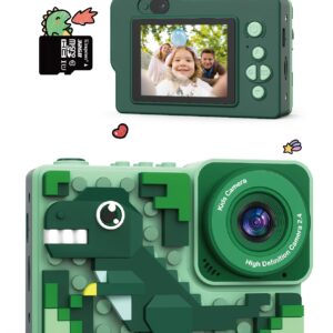 Kids Dinosaur Digital Camera Toys: Kizeefun 3-12 Year Old Boys Girls Christmas Birthday Gifts, Mini HD Selfie Video Baby Camera for 3 4 5 6 7 8 9 Toddler Children with 32GB Card