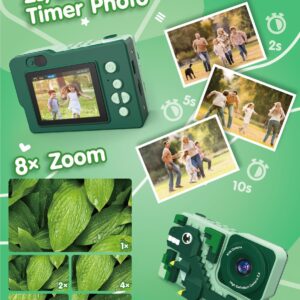 Kids Dinosaur Digital Camera Toys: Kizeefun 3-12 Year Old Boys Girls Christmas Birthday Gifts, Mini HD Selfie Video Baby Camera for 3 4 5 6 7 8 9 Toddler Children with 32GB Card