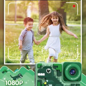 Kids Dinosaur Digital Camera Toys: Kizeefun 3-12 Year Old Boys Girls Christmas Birthday Gifts, Mini HD Selfie Video Baby Camera for 3 4 5 6 7 8 9 Toddler Children with 32GB Card