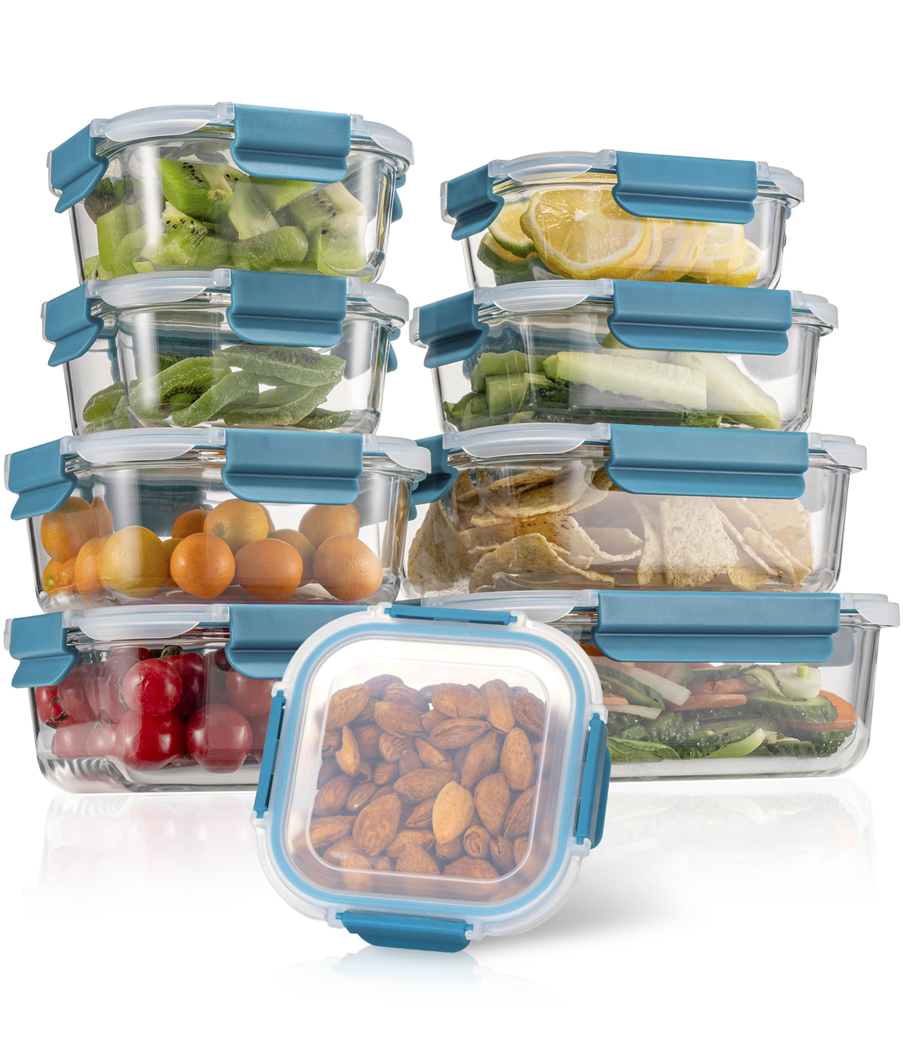 GC GENICOOK Glass Food Storage Containers with Lids-Glass Meal Prep Containers for Lunch-Pantry Kitchen Storage Containers,Freezer Safe,Leak-Proof,Stackable,Large Capacity