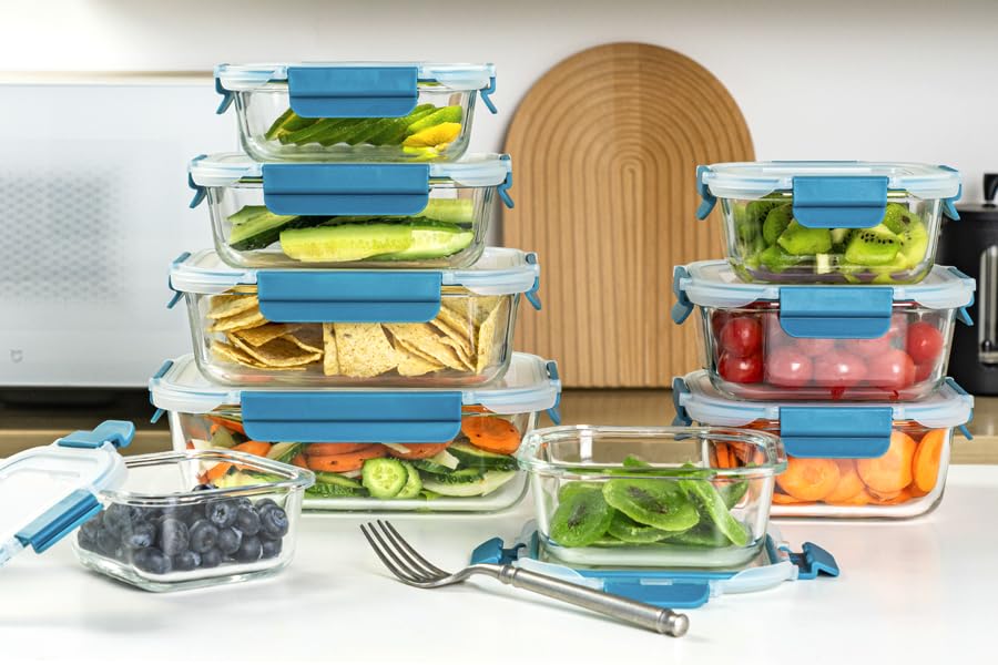 GC GENICOOK Glass Food Storage Containers with Lids-Glass Meal Prep Containers for Lunch-Pantry Kitchen Storage Containers,Freezer Safe,Leak-Proof,Stackable,Large Capacity