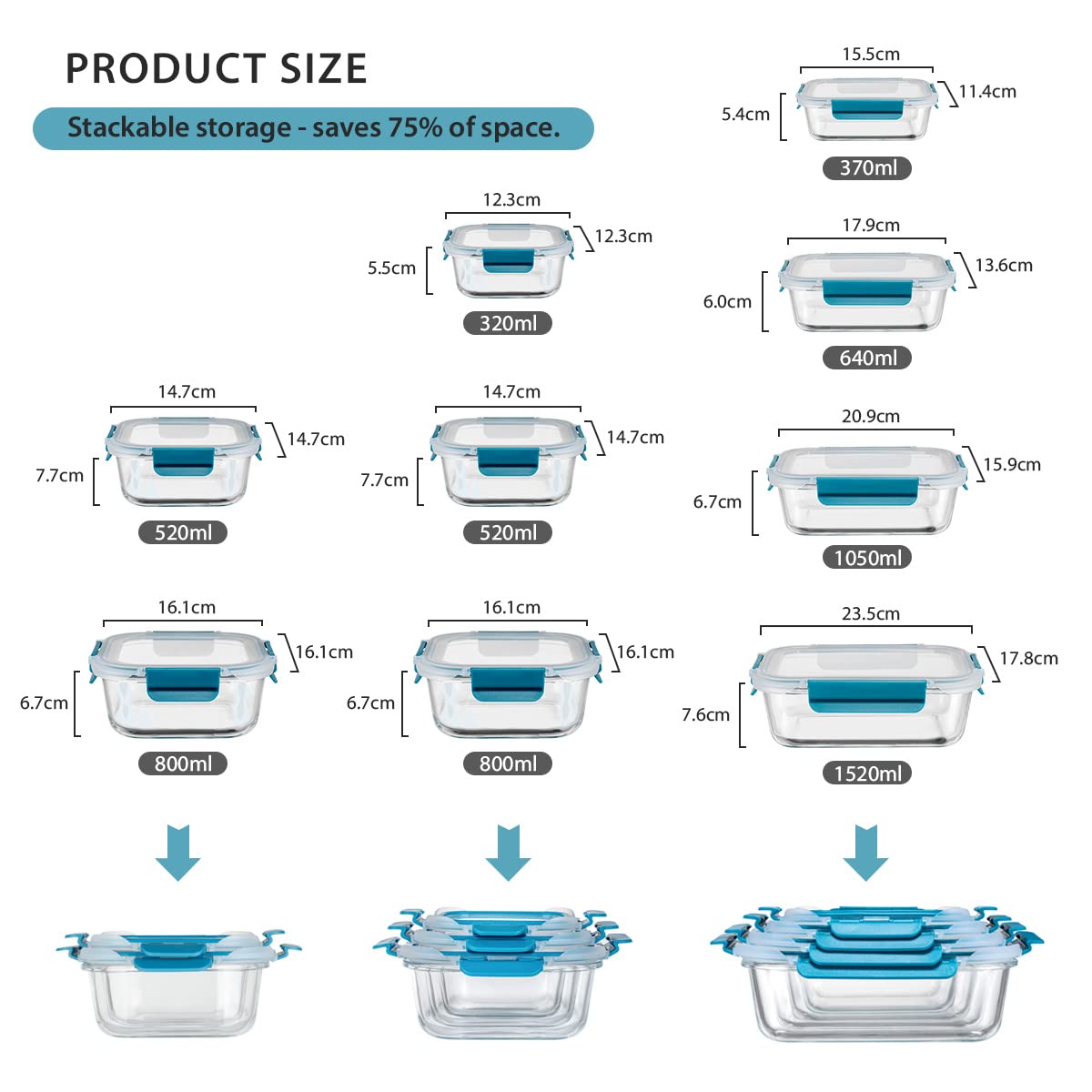 GC GENICOOK Glass Food Storage Containers with Lids-Glass Meal Prep Containers for Lunch-Pantry Kitchen Storage Containers,Freezer Safe,Leak-Proof,Stackable,Large Capacity