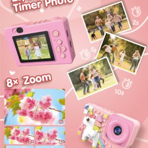 Kids Unicorn Camera Toys for Grils Boys: Kizeefun Mini HD Selfie Video Digital Camera for 3-12 Year Old Children, Christmas Birthday Gifts for 3 4 5 6 7 8 9 Baby Toddler