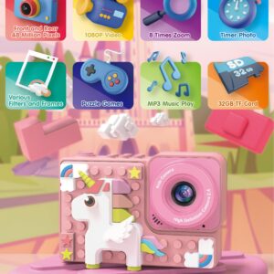 Kids Unicorn Camera Toys for Grils Boys: Kizeefun Mini HD Selfie Video Digital Camera for 3-12 Year Old Children, Christmas Birthday Gifts for 3 4 5 6 7 8 9 Baby Toddler