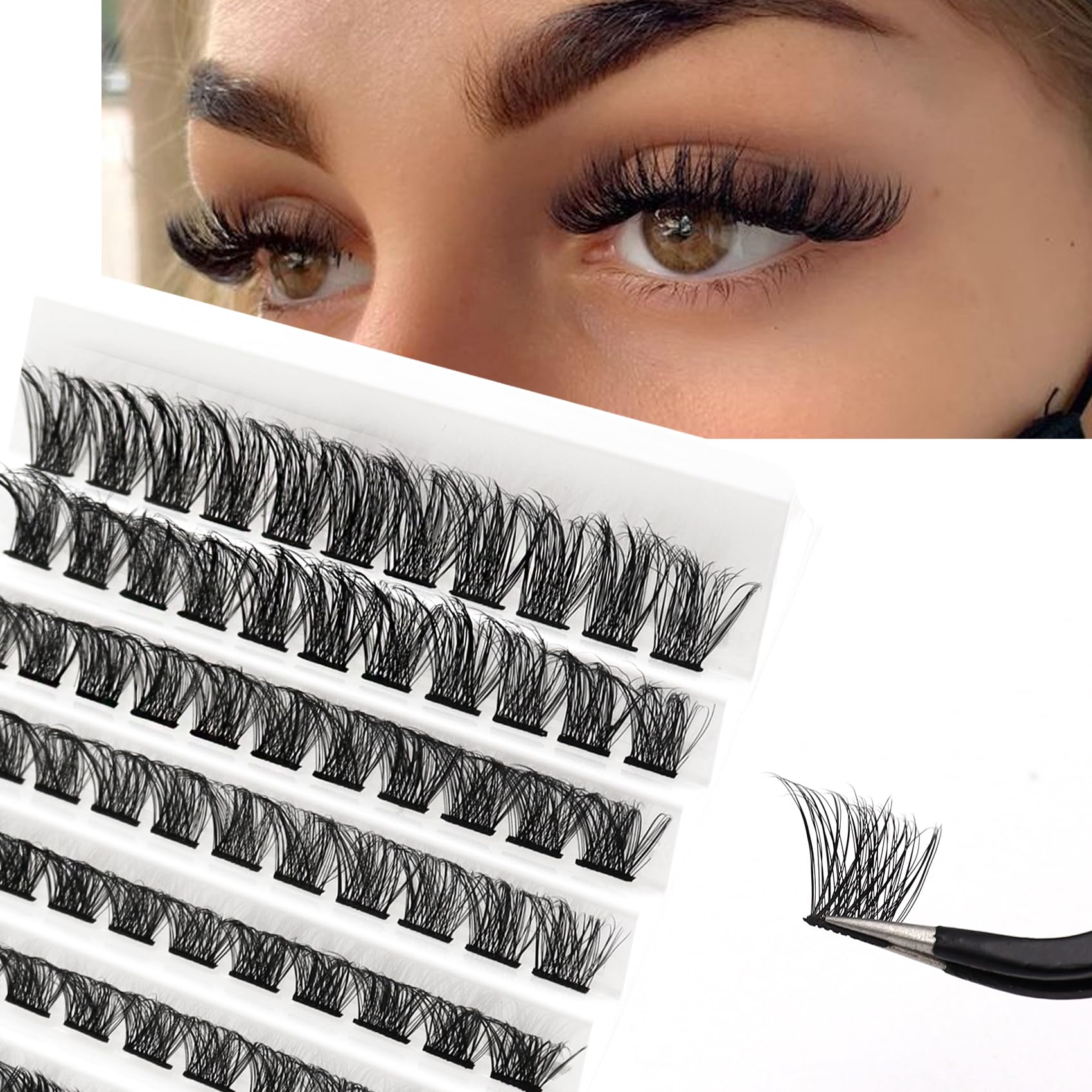 Ahrikiss Lash Clusters 120pcs Lash Extension D Curl Cluster Lashes Wispy Individual Lashes Natural Look 8-16mm Eyelash Clusters DIY Lash Extensions Soft Lash Extension Clusters FD28