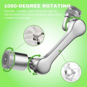 1080°Free Rotating Faucet Extender, Universal Swivel Robotic Arm Swivel Extension Faucet Aerator with 2 Water Outlet Modes,Brass Faucet Attachment for Kitchen Bathroom Sink(Brushed Nickel)