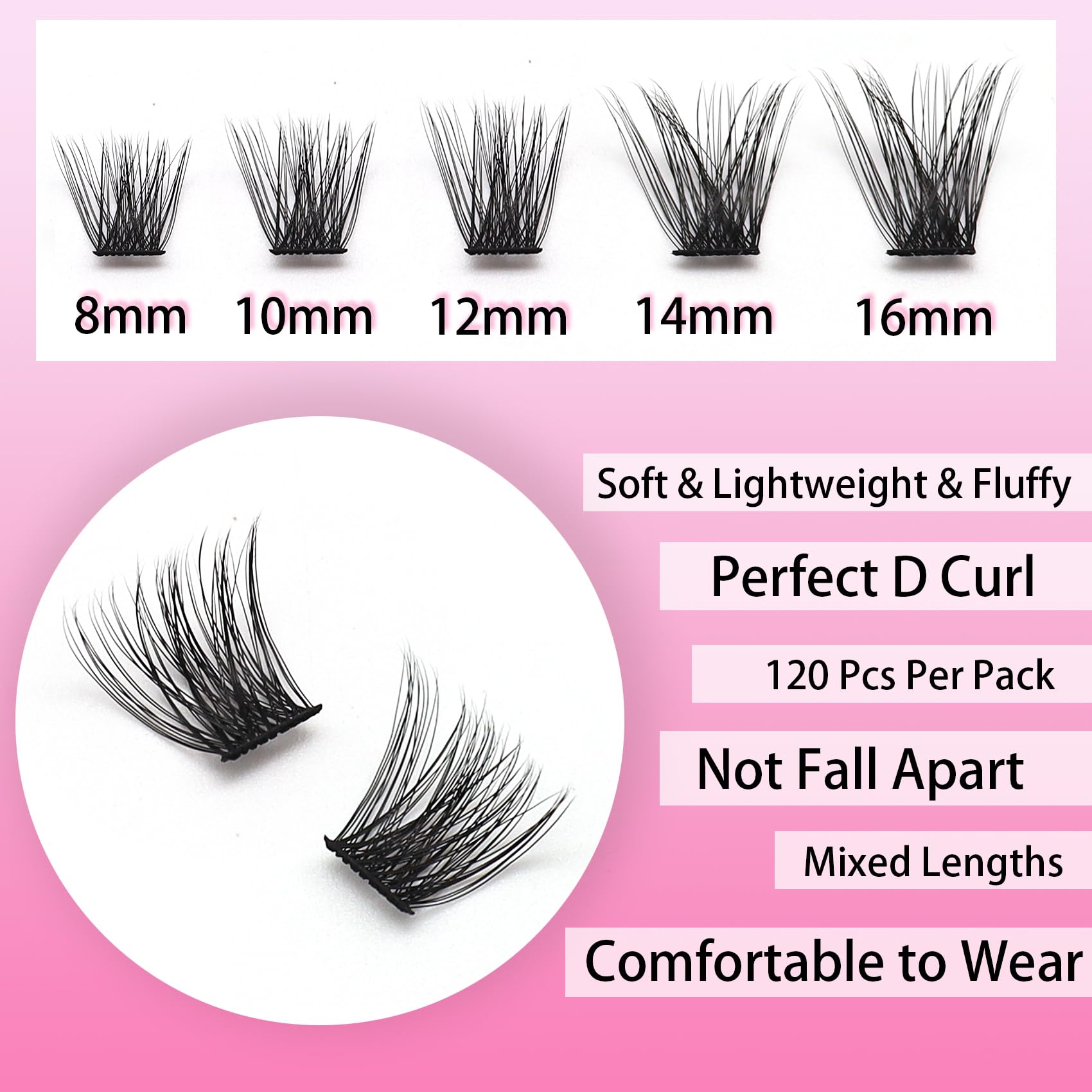 Ahrikiss Lash Clusters 120pcs Lash Extension D Curl Cluster Lashes Wispy Individual Lashes Natural Look 8-16mm Eyelash Clusters DIY Lash Extensions Soft Lash Extension Clusters FD28