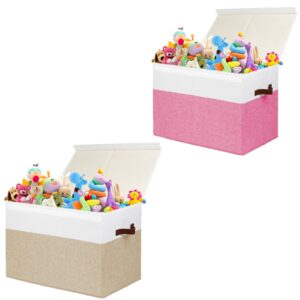 gowee large toy storage box with lid, sturdy toys storage chest bin organizer basket with dividers