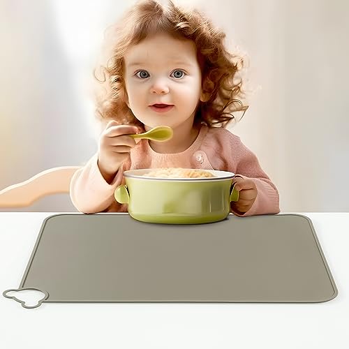 PandaEar 2 Pack Silicone Placemats for Baby Kids, Food Grade Non-Slip Eating Table Mats Portable Toddler Placemats for Dining Table & Restaurants -Blue & Brown