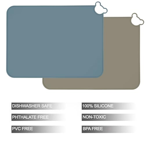 PandaEar 2 Pack Silicone Placemats for Baby Kids, Food Grade Non-Slip Eating Table Mats Portable Toddler Placemats for Dining Table & Restaurants -Blue & Brown