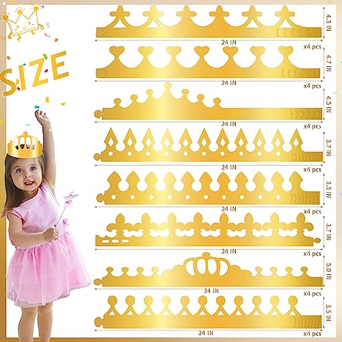 MGZTTHW Gold Paper Crowns, 32pcs Birthday King Crowns, Paper Prince Princess Crown Foil Party Crown Hat Cap for School Classroom Baby Shower Birthday Party Supplies