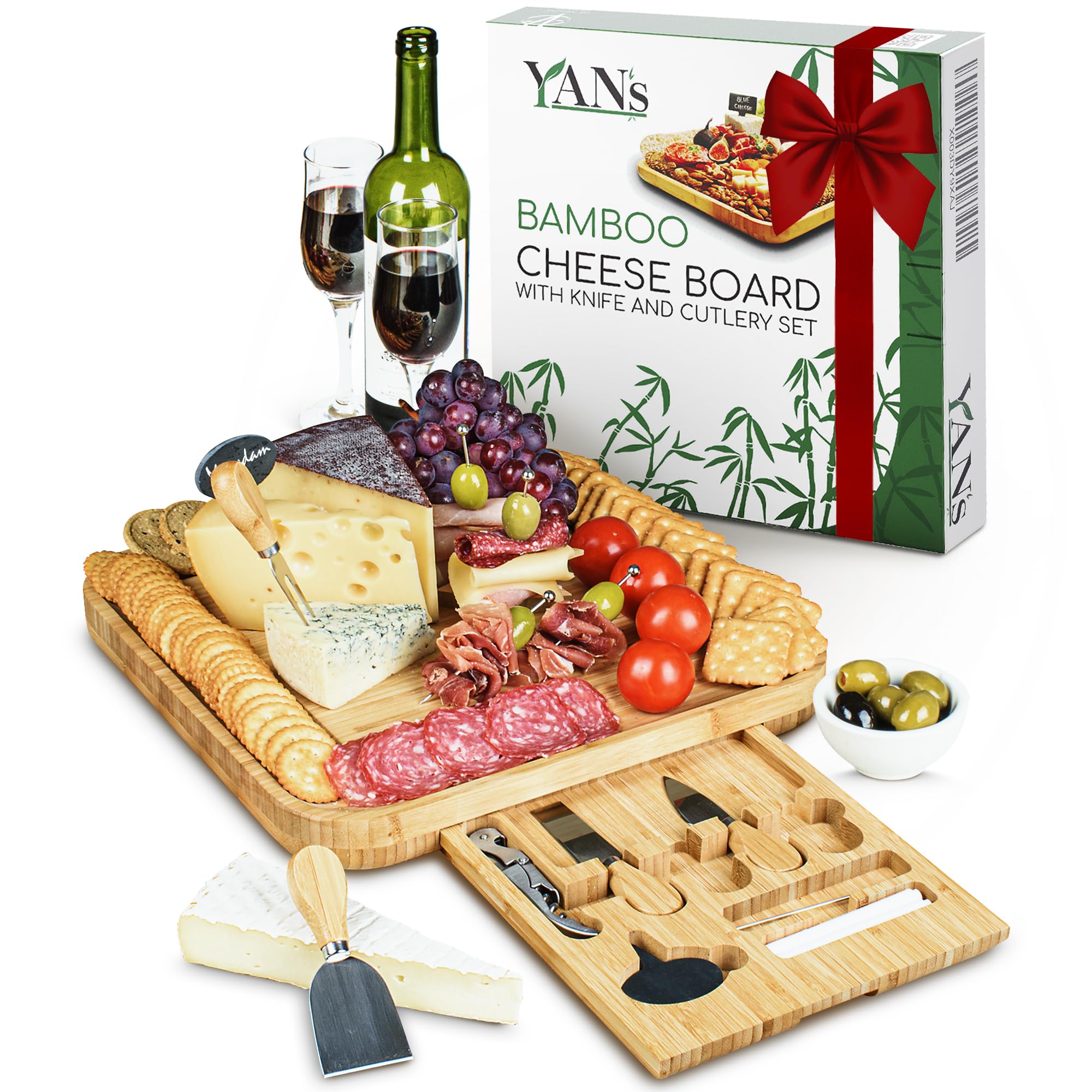 YAN's Bamboo Cheese Boards Charcuterie Boards Gift Set - Large Charcuterie Board Set - Charcuterie Tray - House Warming Gifts New Home, Marriage Gifts for Couple, Wedding, Bridal Shower Gift