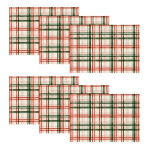 artoid mode red green buffalo plaid christmas placemats set of 6, 12x18 inch seasonal winter table mats for party kitchen dining decoration