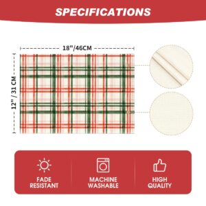 Artoid Mode Red Green Buffalo Plaid Christmas Placemats Set of 6, 12x18 Inch Seasonal Winter Table Mats for Party Kitchen Dining Decoration