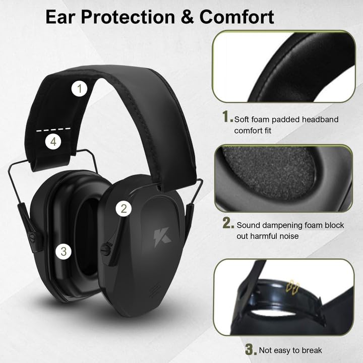 ucho NRR 34 dB Noise Reduction Ear Muffs, Hearing Protection Safety Earmuffs Professional Noise Cancelling Earmuffs for Construction Work Shooting Range Hunting-Black