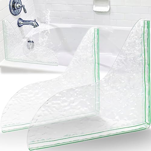 JEXFUN 2 Pieces Shower Splash Guard, Thickened Acrylic Shower Water Guard, Water Ripple Tub Splash Guards to Keep Water in Shower, Shower Corner Water Guard for Bathtub, Kitchen, Sink [Detachable]