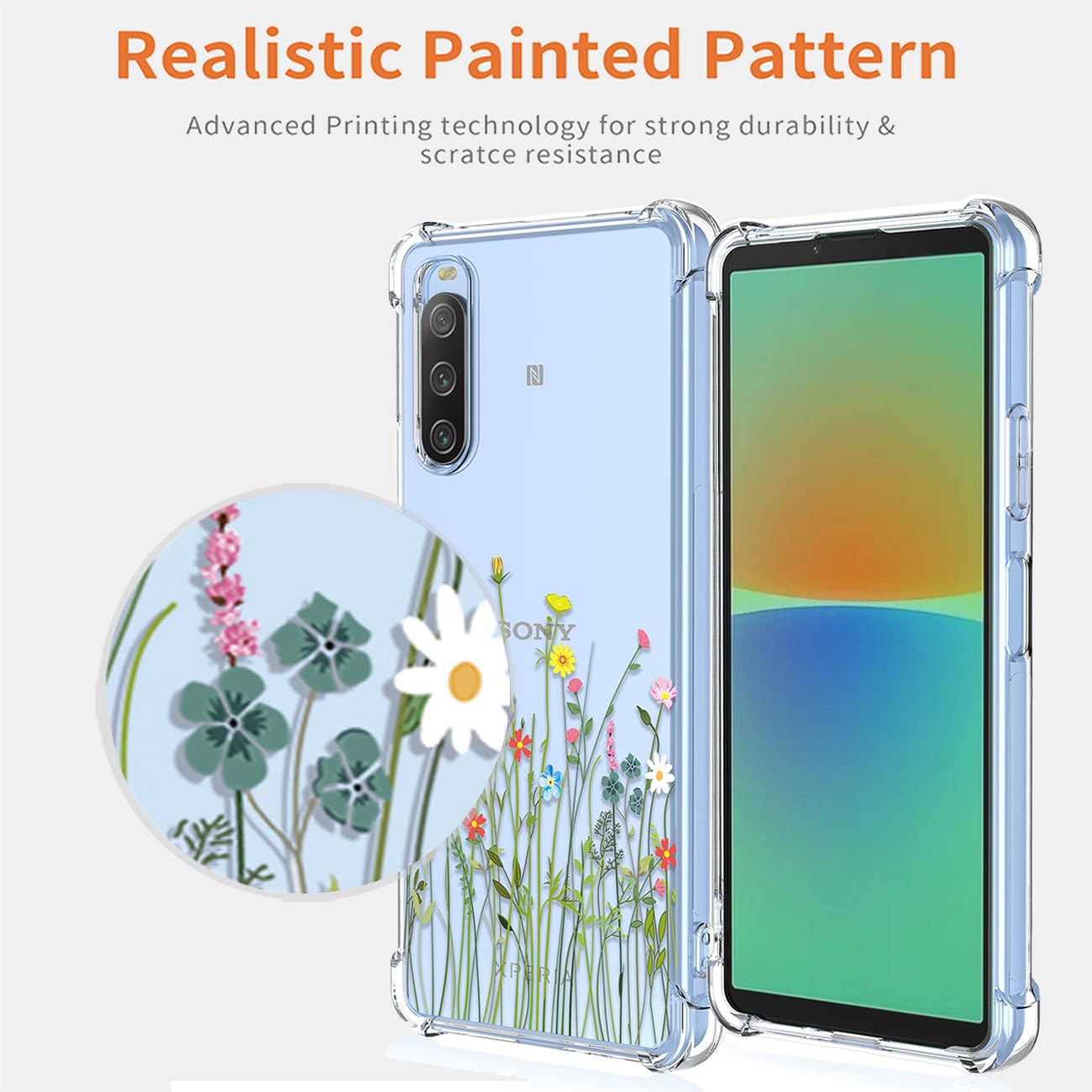 GTBDEKI Phone Case for Xperia 10 IV 5G Case, Sony 10 IV XQ-CC54 XQ-CC72 Case, Clear Case with Flower Garden Patterns Protective Phone Cover for Sony Xperia 10 IV Flower Bouquet