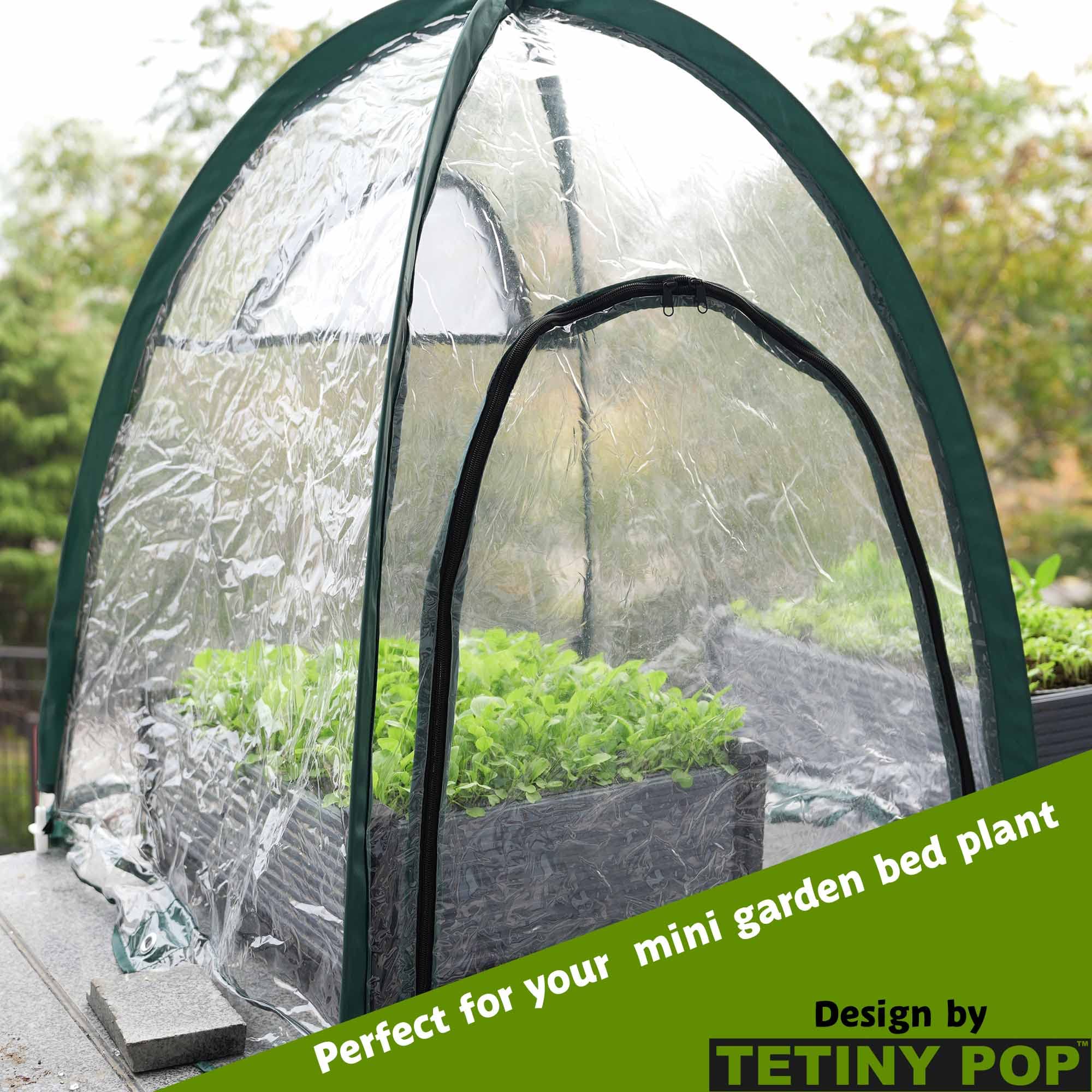 Easy Set-up Mini Greenhouse Pack of 2 Mini Pop up Flower House Backard Garden Plant Cover for Cold Forst Protection PVC Sunshine Room with Stakes and Carrybag (28" L x 28" W x 32" H)