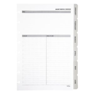 2024 tul® discbound monthly planner refill pages with 12 tab dividers, junior size, gray, january to december