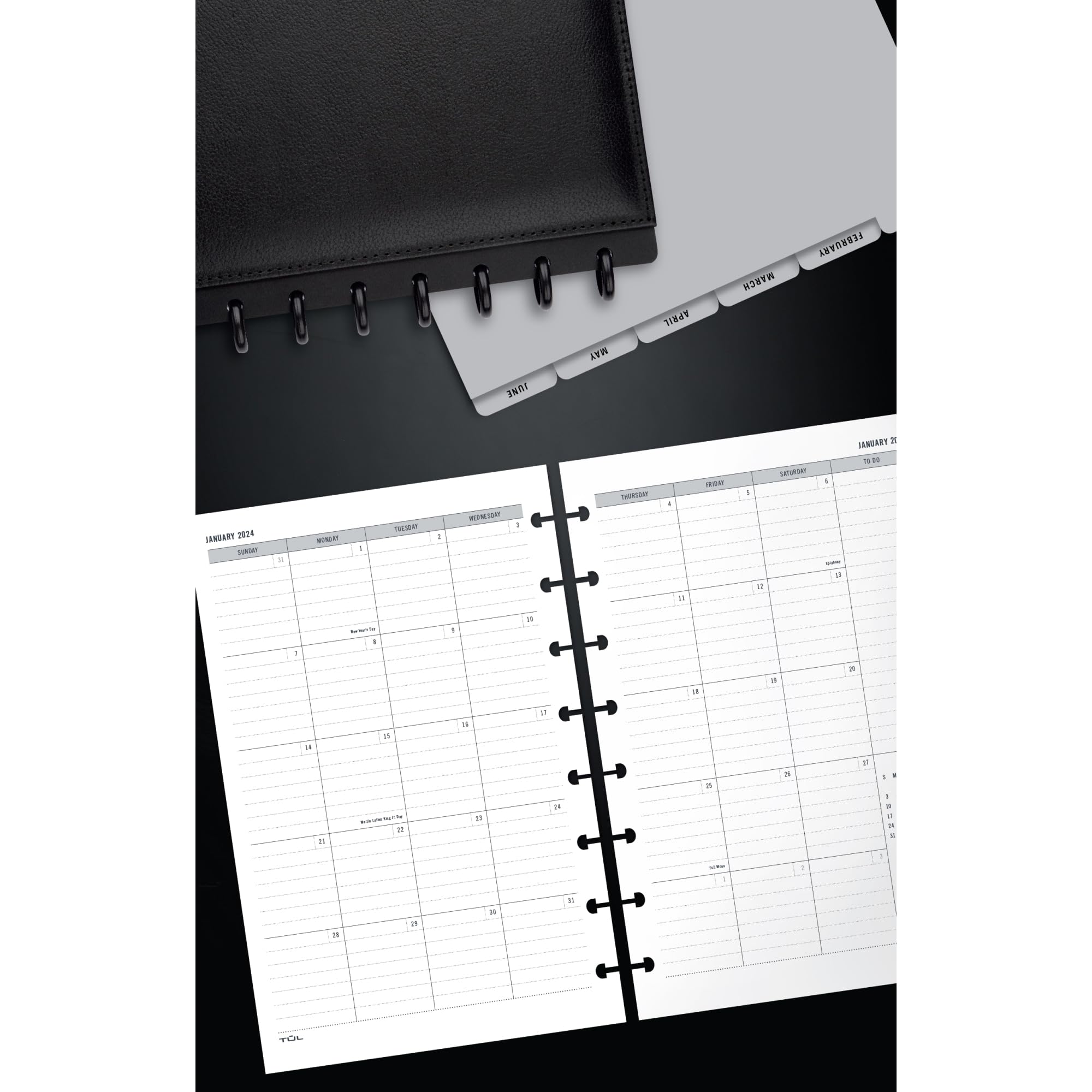 2024 TUL® Discbound Monthly Planner Refill Pages with 12 Tab Dividers, Junior Size, Gray, January to December