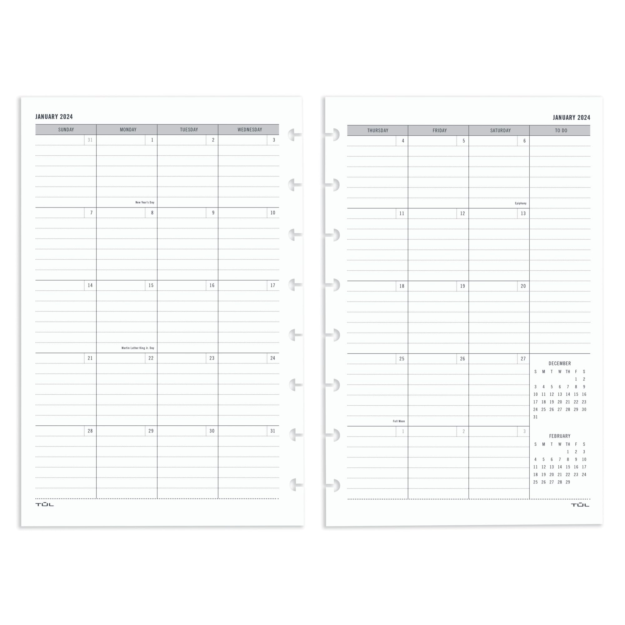 2024 TUL® Discbound Monthly Planner Refill Pages with 12 Tab Dividers, Junior Size, Gray, January to December