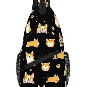 Corgis Crossbody Sling Backpack, Corgi Sling Bag Gifts, Dog Lover Single Shoulder Bag for Boys Girls Adults